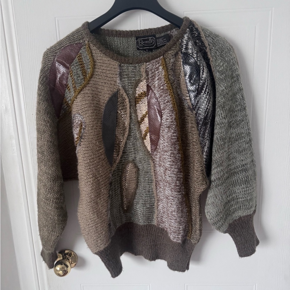 Rochelle California Patchwork Crew Neck Sweater in Earthy Tones